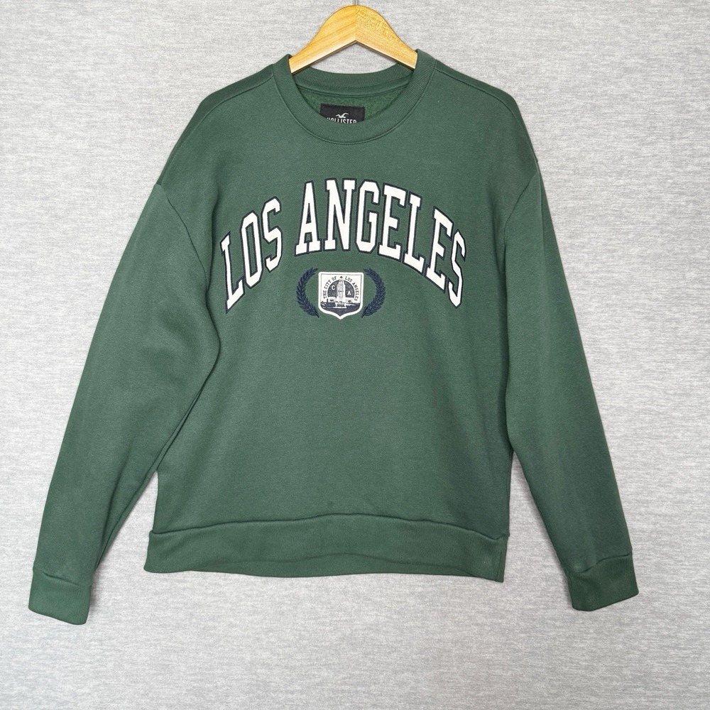 Hollister Men's Size Large Sweatshirt Crewneck Hunter Green Los Angeles Relaxed